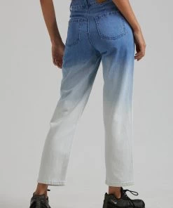 Afends Womens Shelby - Hemp Denim High Waist Wide Leg Jean - Classic Blue Fade