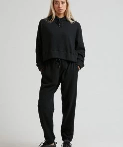 Afends Womens Odie - Waffle Cropped Pull On Hood - Black