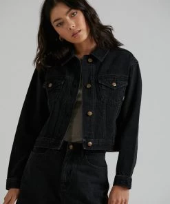 SALE Afends Womens Ziggy - Organic Denim Jacket - Washed Black