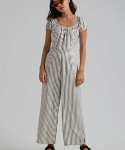 SALE Afends Womens Penny - Hemp Stripe Jumpsuit - Cream