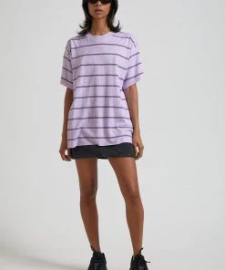 Afends Womens Revolve - Hemp Stripe Oversized Tee - Lilac