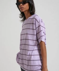 Afends Womens Revolve - Hemp Stripe Oversized Tee - Lilac