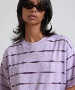 Afends Womens Revolve - Hemp Stripe Oversized Tee - Lilac