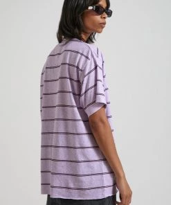 Afends Womens Revolve - Hemp Stripe Oversized Tee - Lilac