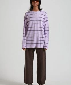 Afends Womens Revolve - Hemp Stripe Long Sleeve Tee - Lilac