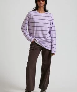 Afends Womens Revolve - Hemp Stripe Long Sleeve Tee - Lilac