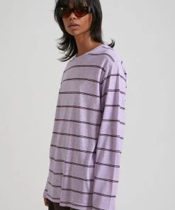 Afends Womens Revolve - Hemp Stripe Long Sleeve Tee - Lilac