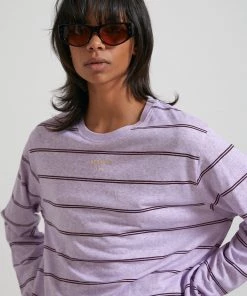 Afends Womens Revolve - Hemp Stripe Long Sleeve Tee - Lilac
