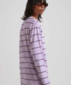 Afends Womens Revolve - Hemp Stripe Long Sleeve Tee - Lilac