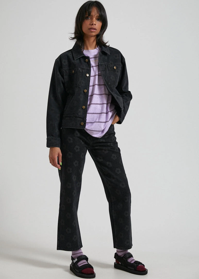 SALE Afends Womens Arlo - Organic Denim Mod Floral Jacket - Washed Black 3 SALE Afends Womens Arlo - Organic Denim Mod Floral Jacket - Washed Black