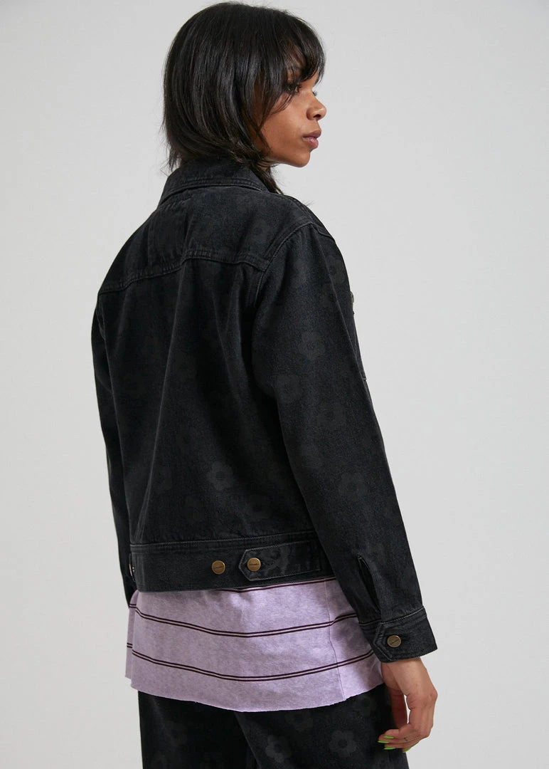 SALE Afends Womens Arlo - Organic Denim Mod Floral Jacket - Washed Black 4 SALE Afends Womens Arlo - Organic Denim Mod Floral Jacket - Washed Black