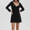 SALE Afends Womens Kinka - Hemp Long Sleeve Mini Dress - Black