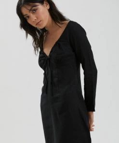 SALE Afends Womens Kinka - Hemp Long Sleeve Mini Dress - Black