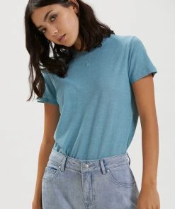 SALE Afends Womens Azure - Hemp Standard Fit T-Shirt - Marine