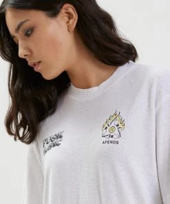 SALE Afends Unisex Fu*k Plastic - Unisex Retro Fit Tee - White