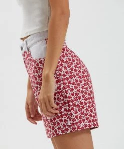 SALE Afends Womens Shelby - Hemp Canvas Floral High Waisted Shorts - Red 10 SALE Afends Womens Shelby - Hemp Canvas Floral High Waisted Shorts - Red