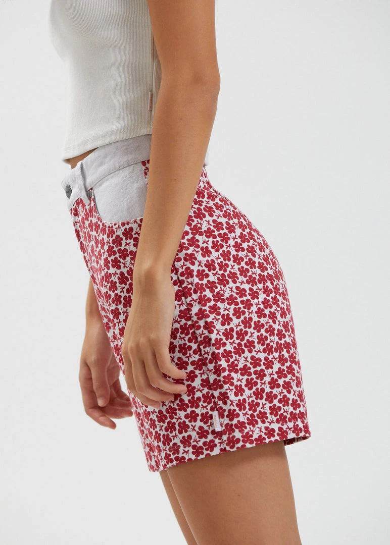 SALE Afends Womens Shelby - Hemp Canvas Floral High Waisted Shorts - Red 5 SALE Afends Womens Shelby - Hemp Canvas Floral High Waisted Shorts - Red