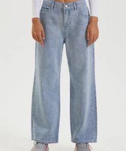 Afends Womens Kendall - Hemp Washed Denim Low Rise Jeans - Vintage Blue