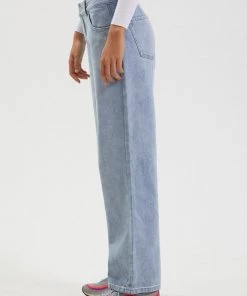 Afends Womens Kendall - Hemp Washed Denim Low Rise Jeans - Vintage Blue