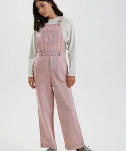 SALE Afends Womens Lucie - Hemp Washed Denim Overalls - Vintage Pink