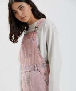 SALE Afends Womens Lucie - Hemp Washed Denim Overalls - Vintage Pink