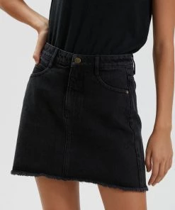 Afends Womens Chillie - Organic Denim Mini Skirt - Washed Black SALE
