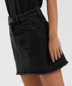 Afends Womens Chillie - Organic Denim Mini Skirt - Washed Black SALE