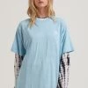 Afends Womens Dixie - Hemp Oversized T-Shirt - Sky Blue Clothing