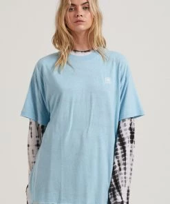 Afends Womens Dixie - Hemp Oversized T-Shirt - Sky Blue Clothing