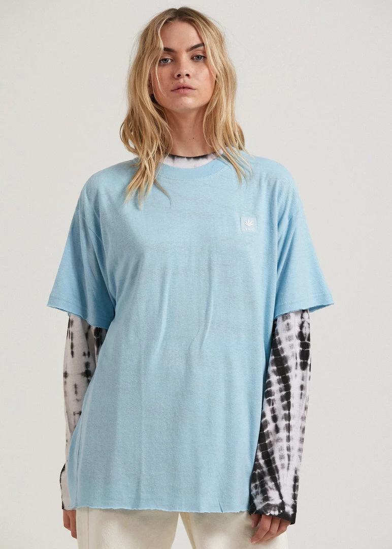 Afends Womens Dixie - Hemp Oversized T-Shirt - Sky Blue Clothing 1 Afends Womens Dixie - Hemp Oversized T-Shirt - Sky Blue Clothing