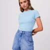 RIBBED STAPLES Afends Womens Replay - Hemp Ribbed T-Shirt - Sky Blue