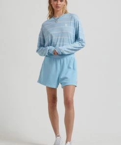 Afends Womens Dixie - Hemp Stripe Long Sleeve T-Shirt - Sky Blue