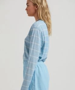 Afends Womens Dixie - Hemp Stripe Long Sleeve T-Shirt - Sky Blue