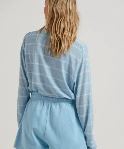 Afends Womens Dixie - Hemp Stripe Long Sleeve T-Shirt - Sky Blue