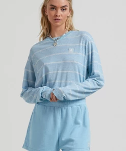 Afends Womens Dixie - Hemp Stripe Long Sleeve T-Shirt - Sky Blue