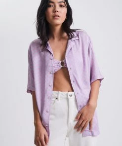 Clothing Afends Womens Carlo - Recycled Check Short Sleeve Shirt - Candy Check