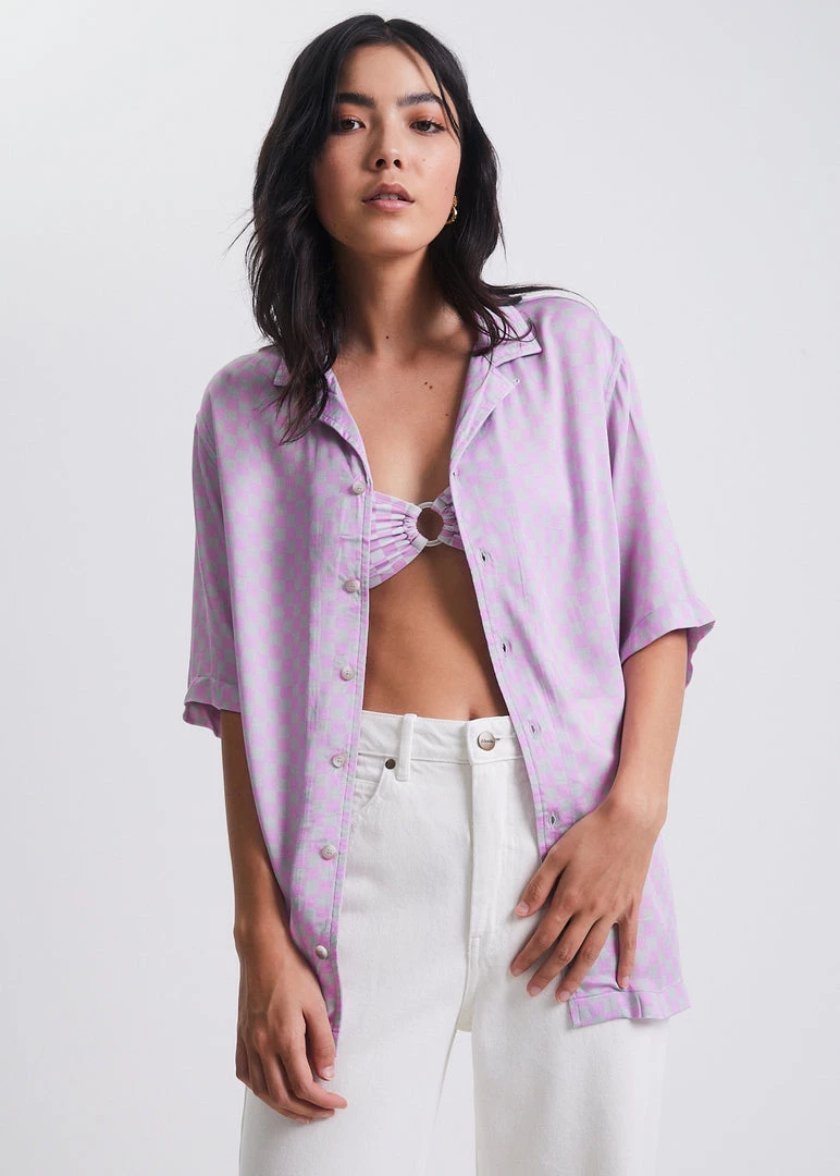 Clothing Afends Womens Carlo - Recycled Check Short Sleeve Shirt - Candy Check 1 Clothing Afends Womens Carlo - Recycled Check Short Sleeve Shirt - Candy Check