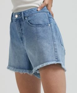 Afends Womens Isabella - Hemp Denim Low Rise Shorts - Worn Blue Clothing 8 Afends Womens Isabella - Hemp Denim Low Rise Shorts - Worn Blue Clothing