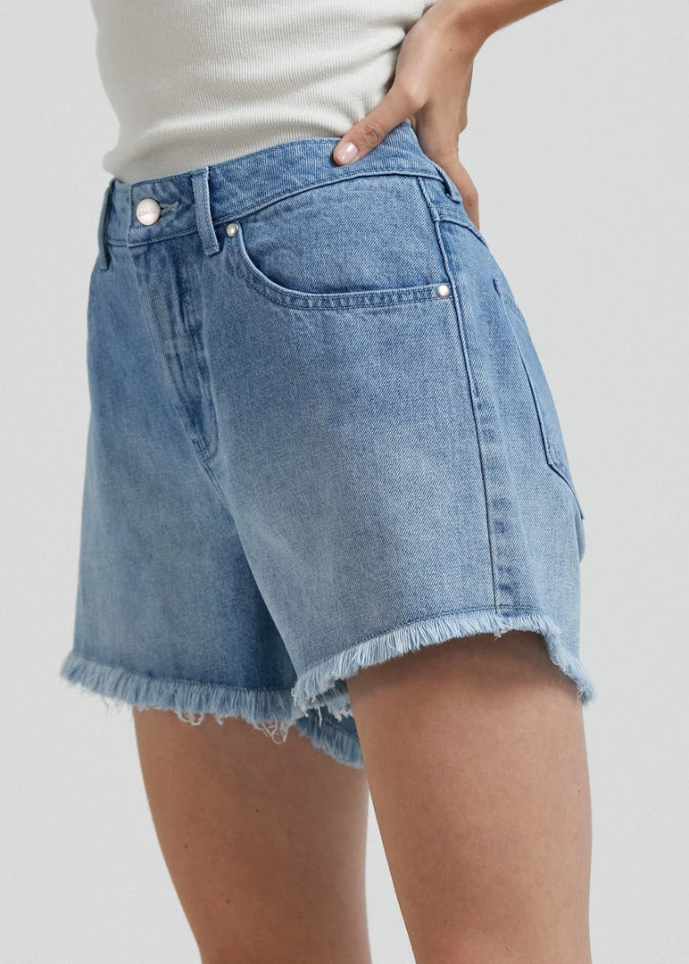 Afends Womens Isabella - Hemp Denim Low Rise Shorts - Worn Blue Clothing 3 Afends Womens Isabella - Hemp Denim Low Rise Shorts - Worn Blue Clothing
