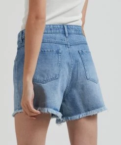 Afends Womens Isabella - Hemp Denim Low Rise Shorts - Worn Blue Clothing 9 Afends Womens Isabella - Hemp Denim Low Rise Shorts - Worn Blue Clothing