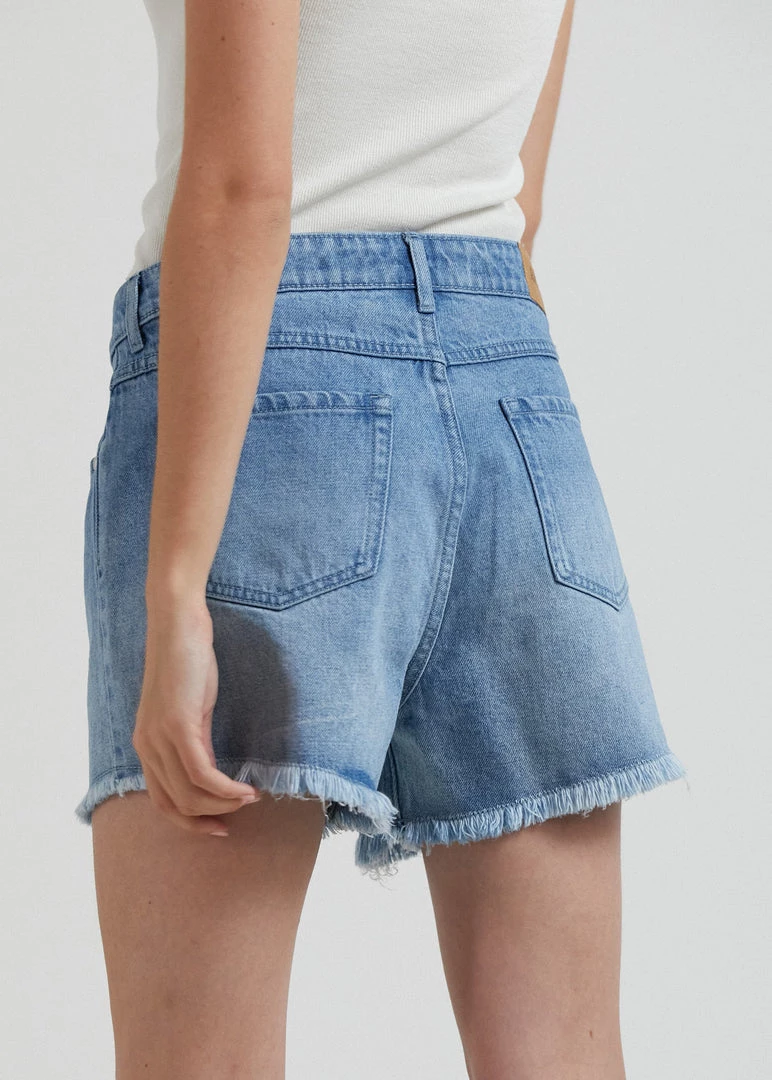 Afends Womens Isabella - Hemp Denim Low Rise Shorts - Worn Blue Clothing 4 Afends Womens Isabella - Hemp Denim Low Rise Shorts - Worn Blue Clothing