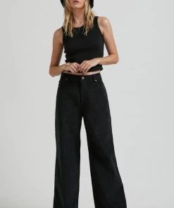 Clothing Afends Womens Kendall - Hemp Check Corduroy Low Rise Pants - Black