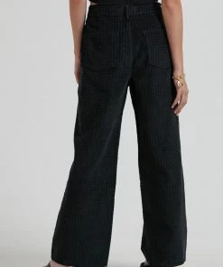Clothing Afends Womens Kendall - Hemp Check Corduroy Low Rise Pants - Black