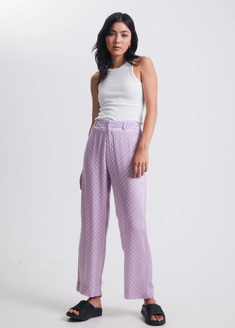 Clothing Afends Womens Carlo - Recycled Check Low Rise Suit Pants - Candy Check 1 Clothing Afends Womens Carlo - Recycled Check Low Rise Suit Pants - Candy Check