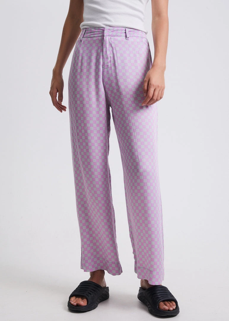 Clothing Afends Womens Carlo - Recycled Check Low Rise Suit Pants - Candy Check 2 Clothing Afends Womens Carlo - Recycled Check Low Rise Suit Pants - Candy Check