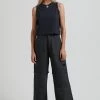 Clothing Afends Womens Kendall - Organic Canvas Panelled Low Rise Pants - Charcoal