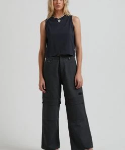Clothing Afends Womens Kendall - Organic Canvas Panelled Low Rise Pants - Charcoal