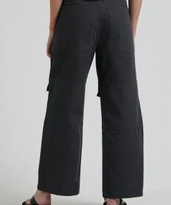 Clothing Afends Womens Kendall - Organic Canvas Panelled Low Rise Pants - Charcoal