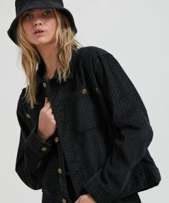 Afends Womens Arlo - Hemp Check Corduroy Jacket - Black 7 Afends Womens Arlo - Hemp Check Corduroy Jacket - Black
