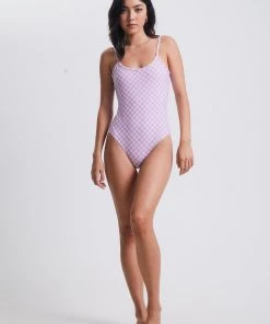 Afends Womens Carlo - Recycled Check One Piece - Candy Clothing